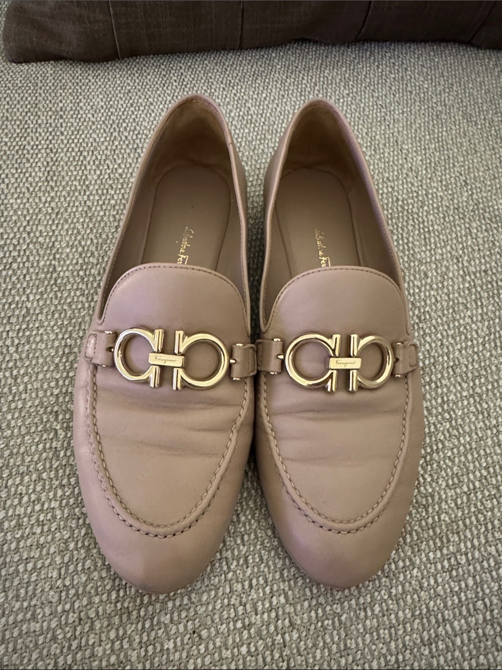 Salvatore Ferragamo Beige Leather Gancini Loafers